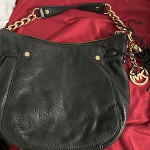 MICHAEL Michael Kors Black Shoulder Bag with Gold Accents